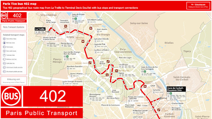 Paris Tice bus 402 map La Treille to Terminal Davis Douillet