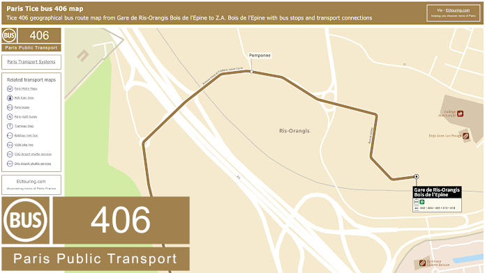 Paris Tice bus 406 map Gare de Ris-Orangis Bois de l'Epine to Z.A. Bois de l'Epine