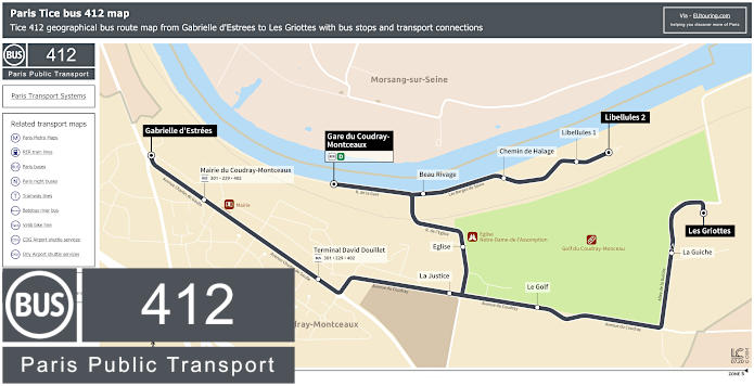 Paris Tice bus 412 map Gabrielle d'Estrees to Les Griottes