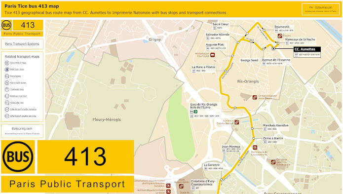 Paris Tice bus 413 map CC. Aunettes to Imprimerie Nationale