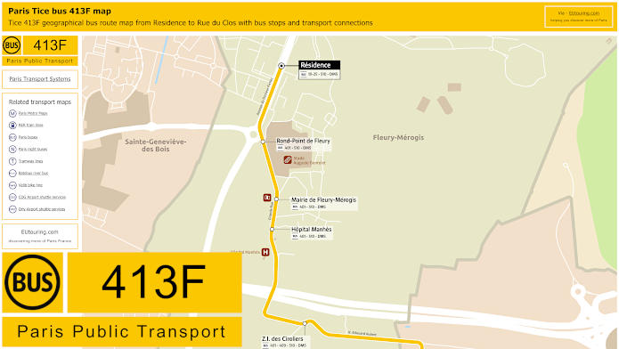 Paris Tice bus 413F map Residence to Rue du Clos