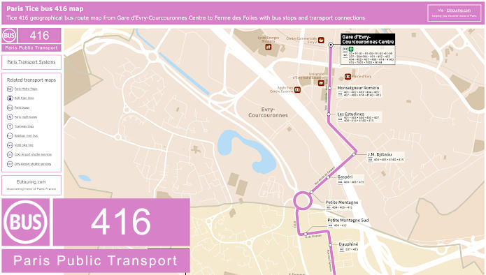 Paris Tice bus 416 map Gare d'Evry-Courcouronnes Centre to Ferme des Folies