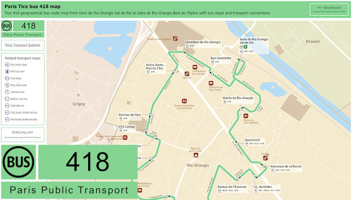 Paris Tice bus 418 map Gare de Ris-Orangis Val de Ris to Gare de Ris-Orangis Bois de l'Epine