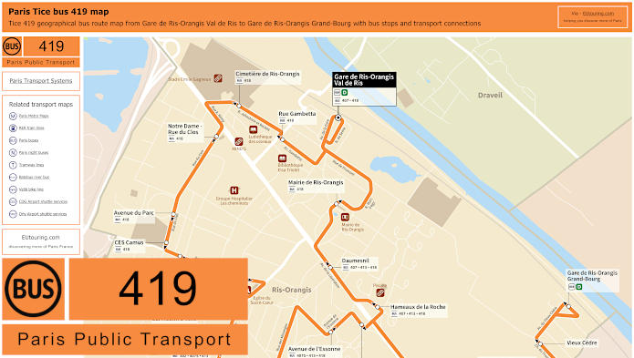 Paris Tice bus 419 map Gare de Ris-Orangis Val de Ris to Gare de Ris-Orangis Grand-Bourg