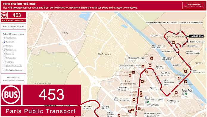 Paris Tice bus 453 map Les Meillottes to Imprimerie Nationale