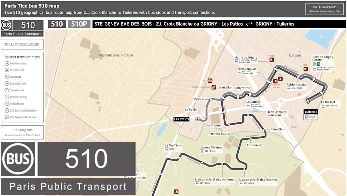 Paris Tice bus 510 map Z.I. Croix Blanche to Tuileries