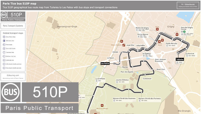 Paris Tice bus 510P map Tuileries to Les Patios