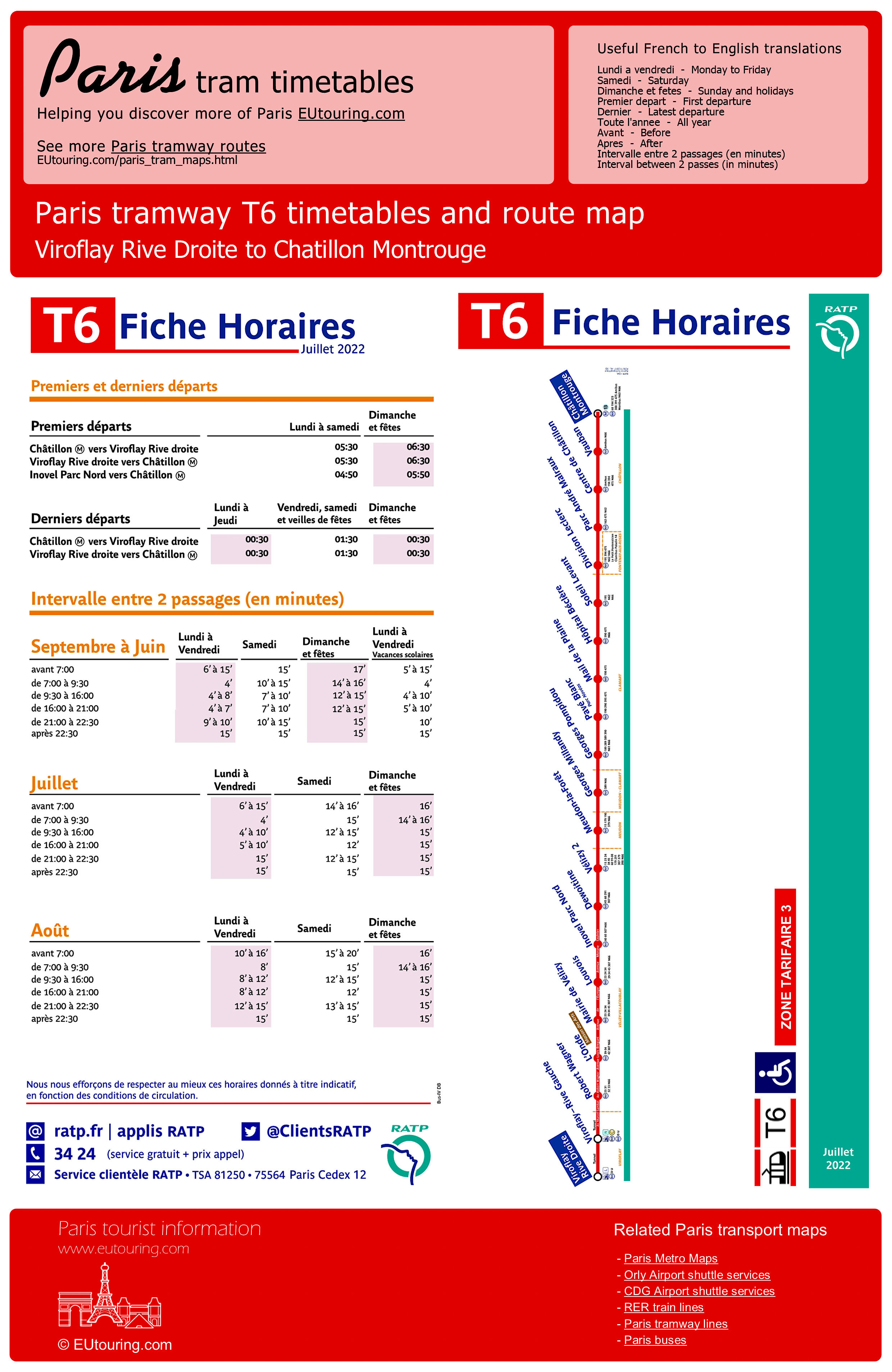 Paris tram maps and timetables for SNCF & RATP city tramways