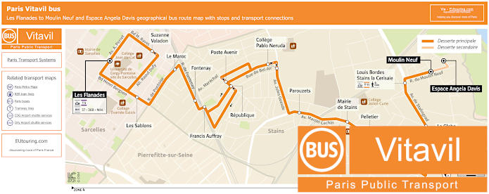 Paris Vitavil bus map with stops, connections and geographical plan
