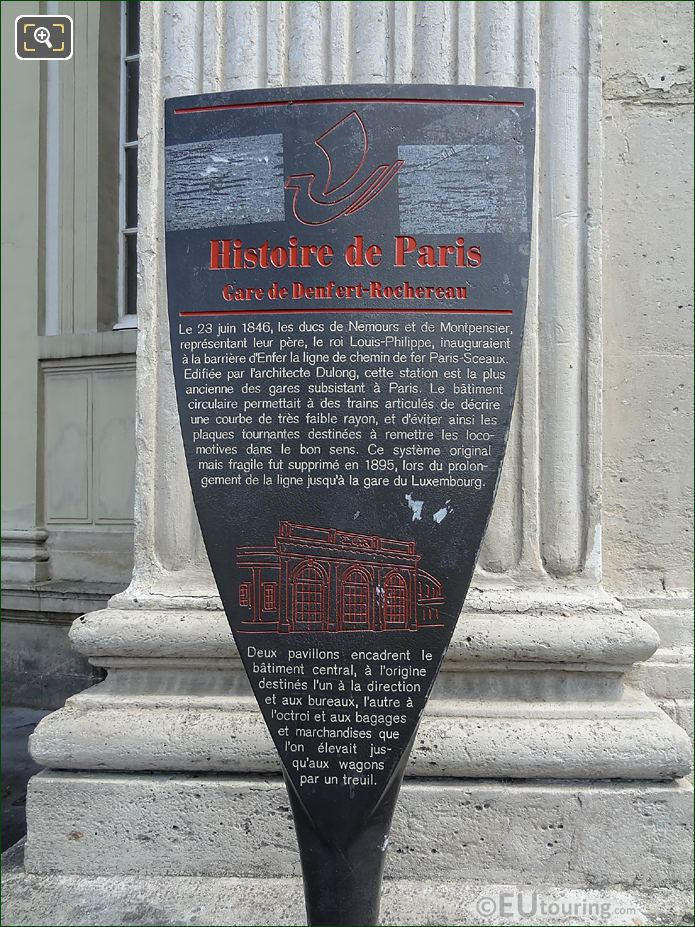 Tourist info plaque Gare Denfert-Rochereau