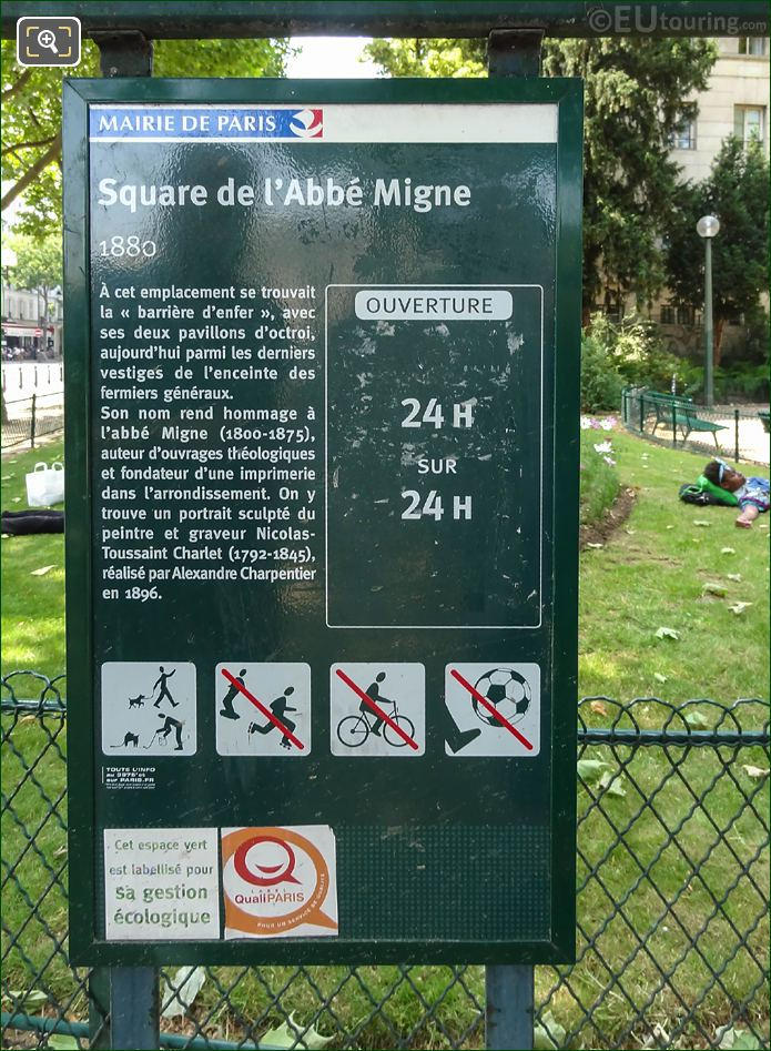 Tourist info board for Square de l'Abbe Migne