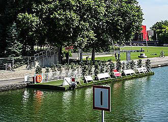 Pont Flottant de la Villette moored on Canal de l'Ourcq