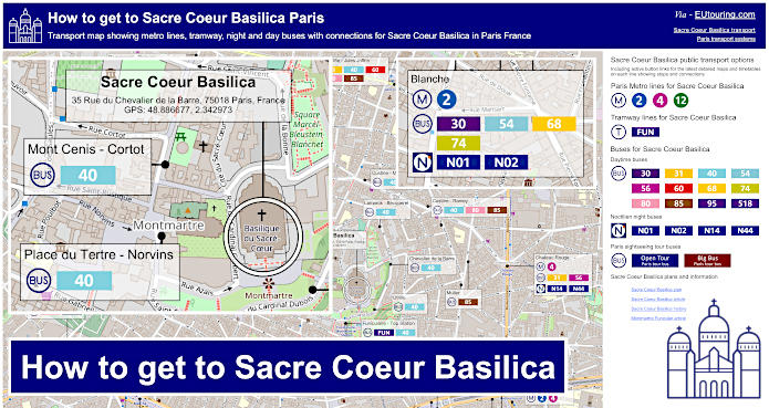 How to get to Sacre Coeur Basilica transport map
