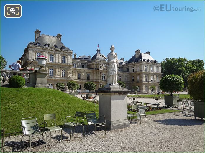 Goddess of Wisdom statue and Palais du Luxembourg