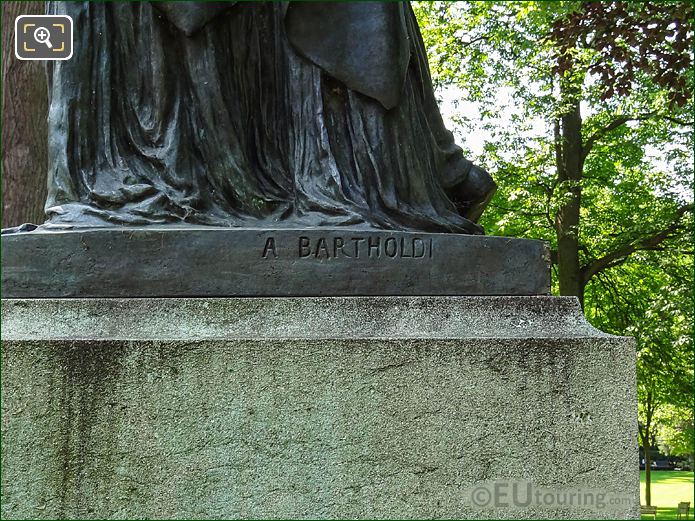 A Bartholdi inscription on Statue of Liberty within Luxembourg Gardens