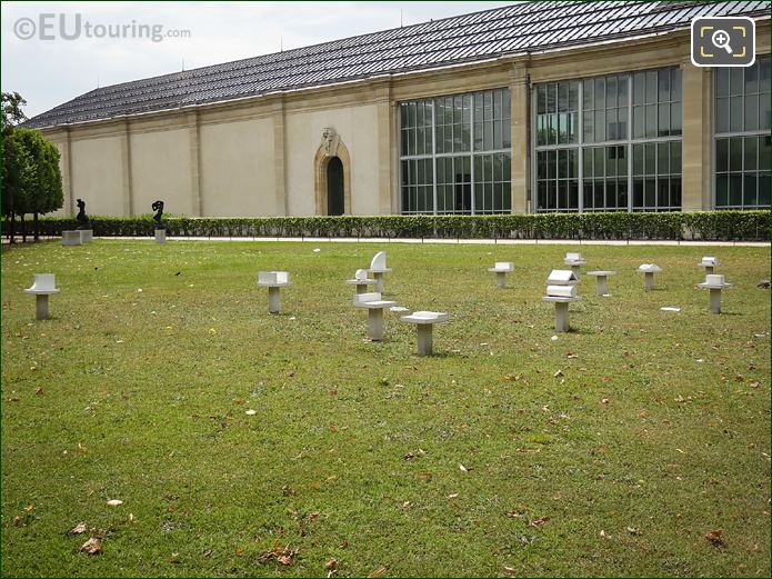 Garden with Grand Commandement Blanc sculptures Paris