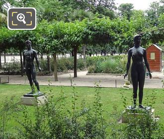 Tuileries Garden area with bronze Jeanette statue