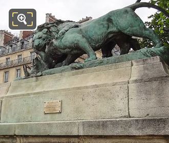 Statue Lion and Lioness Fighting over a Boar on pedestal