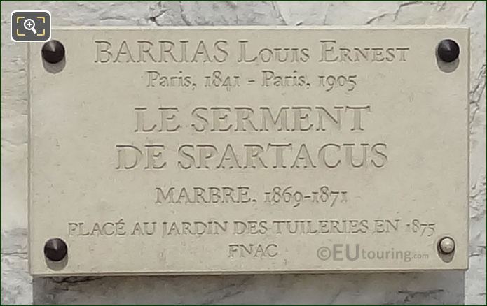 Tourist information plaque for Le Serment de Spartacus statue