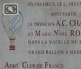 Plaque of 1st Manned Hydrogen Balloon Flight in Paris