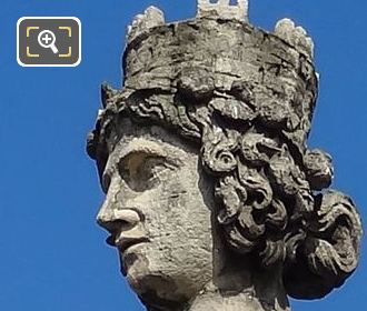 Head and castle crown Of the Rouen statue in Paris