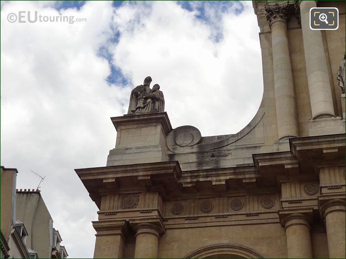 Eglise Saint-Roch left side facade and Les Peres de l’Eglise statue