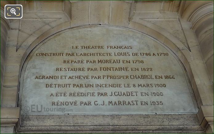 Inscription above J B P Moliere sculpture