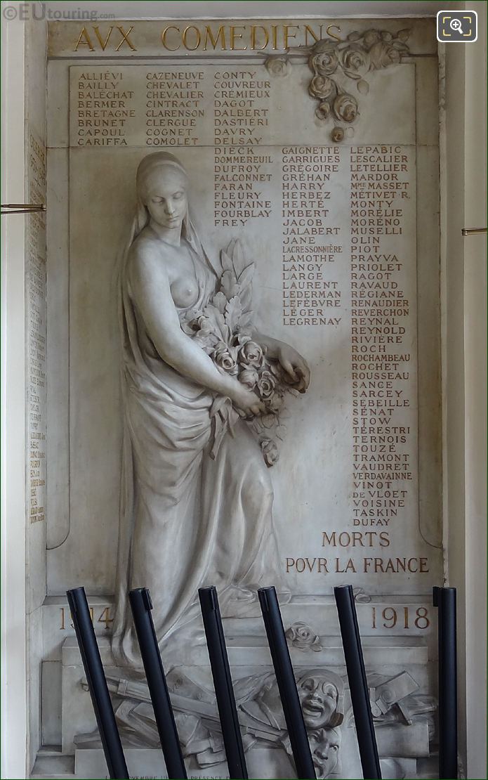 Monument to Aux Comediens Morts Pour La France in Comedie Francaise