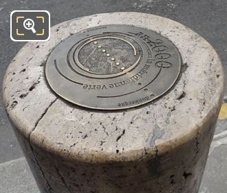 Paris Meridian Line bronze plaque on bollard at Place du Palais Royal