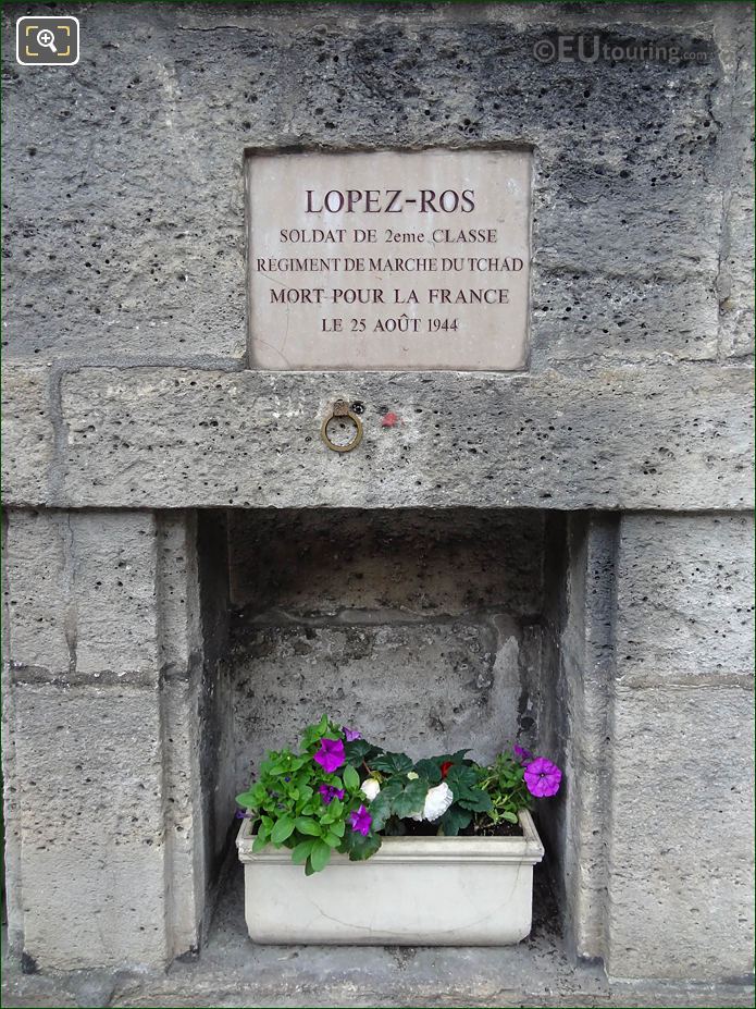WW II Memorial Antonio Lopez-Ros, NW wall of Jardin des Tuileries