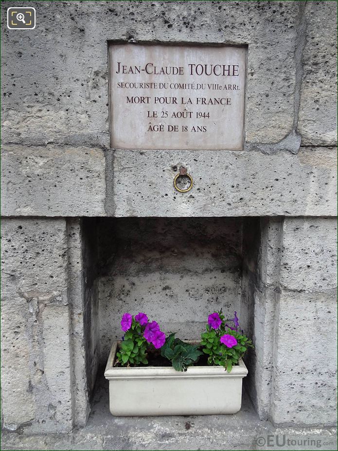 WW II Memorial Jean-Claude Touche on Tuileries Gardens NW wall