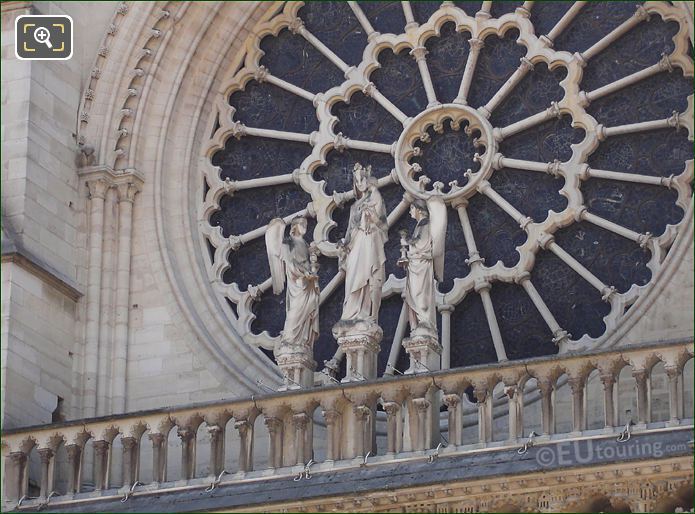 Notre Dame Cathedral and Virgin Mary with Child sculpture in Paris