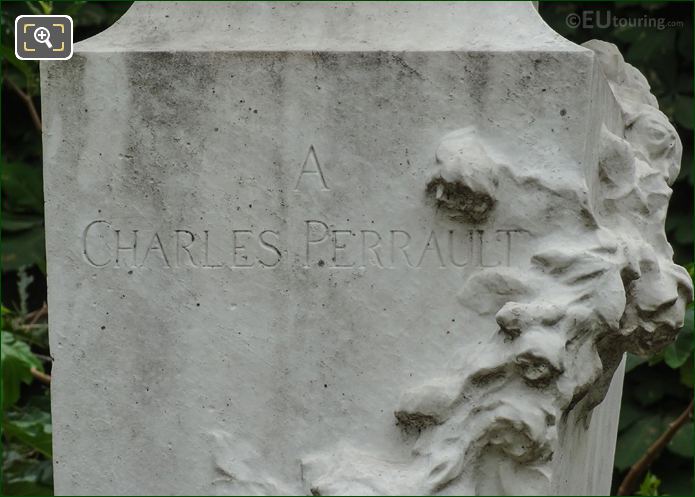 Pedestal name inscription on Charles Perrault monument