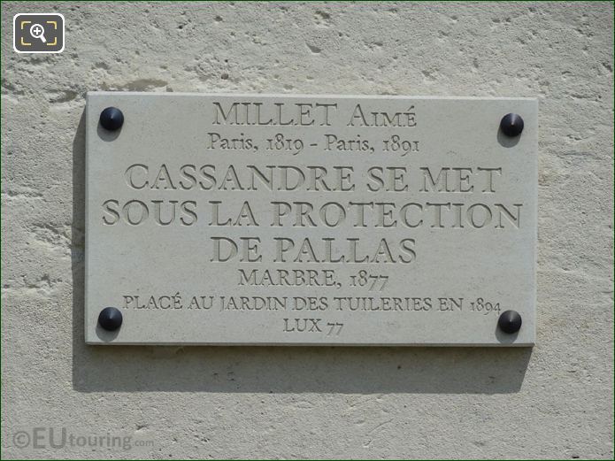 Stone tourist information plaque for Cassandre statue