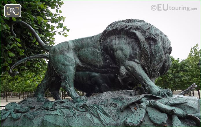 Lion and Lioness Fighting over a Boar statue in Tuileries Gardens
