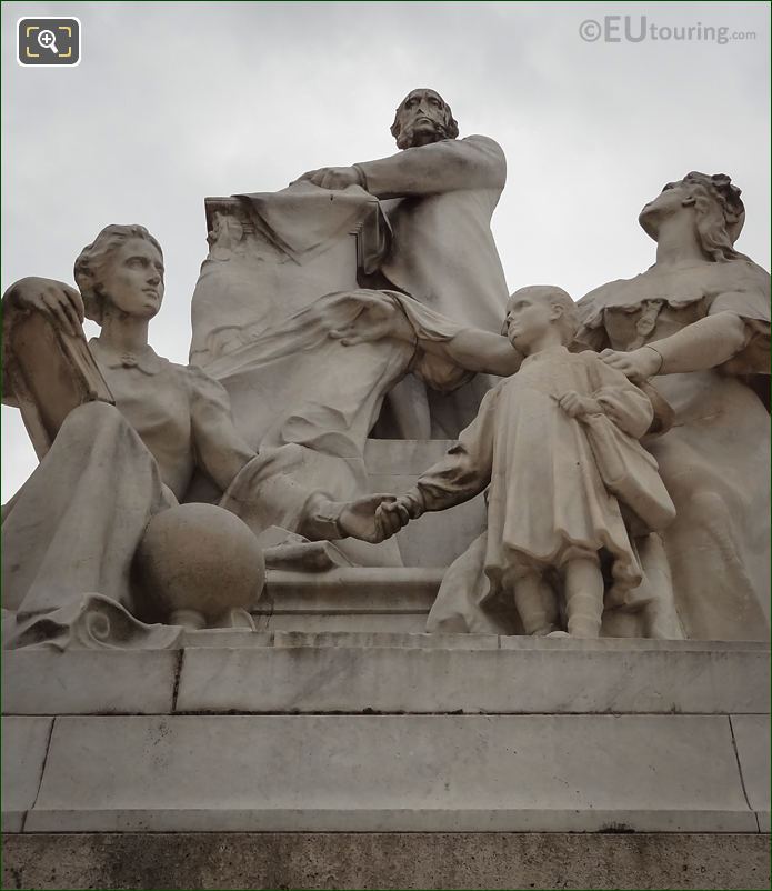 Two women and child statues on Jules Ferry monument