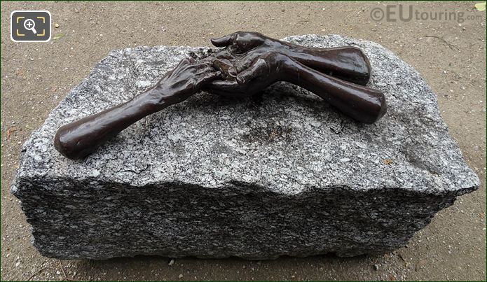 Bronze hands cast from people on granite base