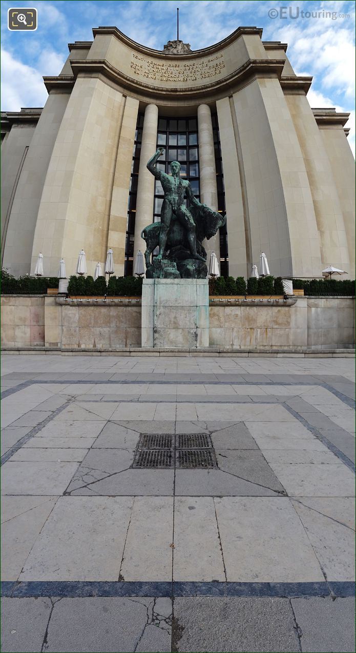 Panoramic Hercules and Bull statue at Palais de Chaillot