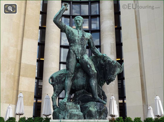Bronze Hercules and Bull statue by Albert Pommier