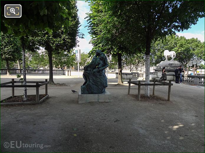 Terrace de l'Orangerie with The Kiss statue in Paris