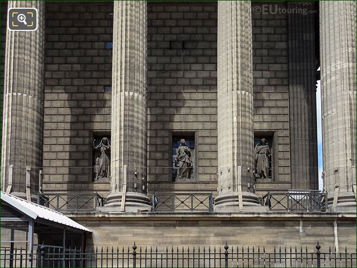 East facade Eglise de la Madeleine and Saint Agnes statue 