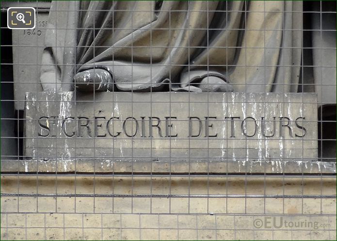 St Gregoire de Tours inscribed on statue base