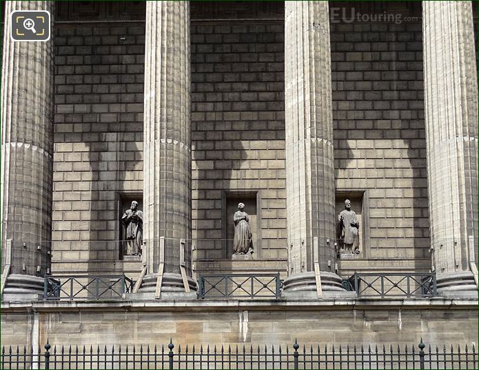 East facade of Eglise de la Madeleine and Sainte Helene statue