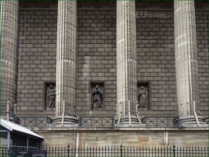 Eglise de la Madeleine E facade portico and St Francois de Sales statue