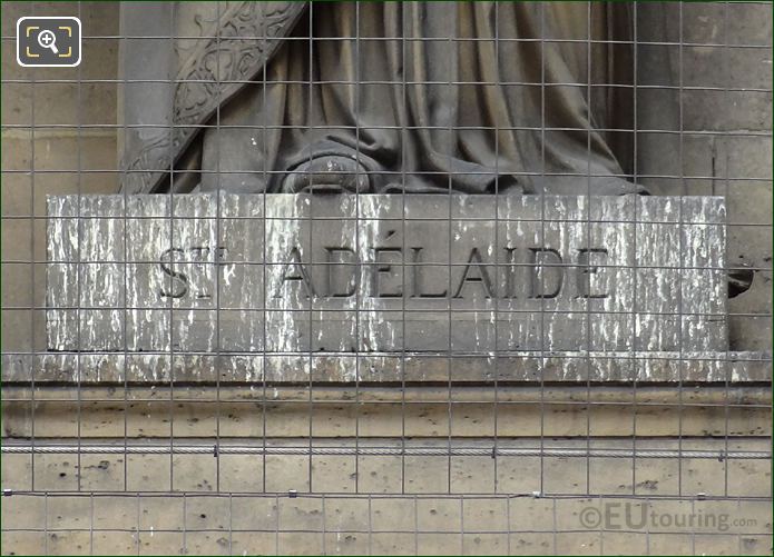 Sainte Adelaide inscribed on statue pedestal