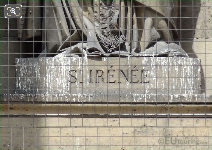 Saint Irenee inscription on statue pedestal
