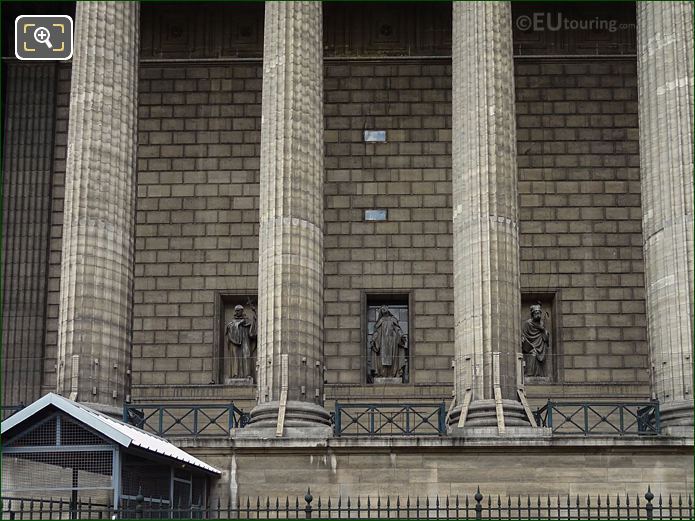East facade Eglise de la Madeleine and Saint Therese statue