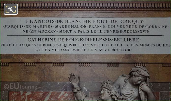 Stone plaque above the Charles, Duc de Crequy Monument