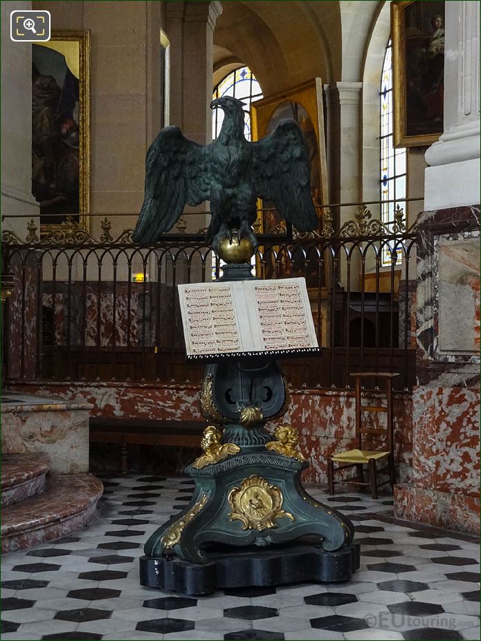 Music Lectern, Gregorian Chant and sculpted Eagle statue in Eglise Saint-Roch