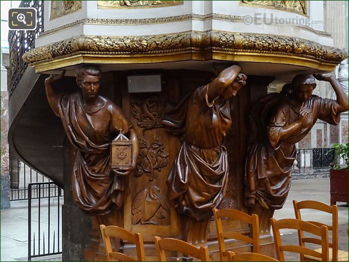 Right side wooden Caryatids in nave of Eglise Saint-Roch